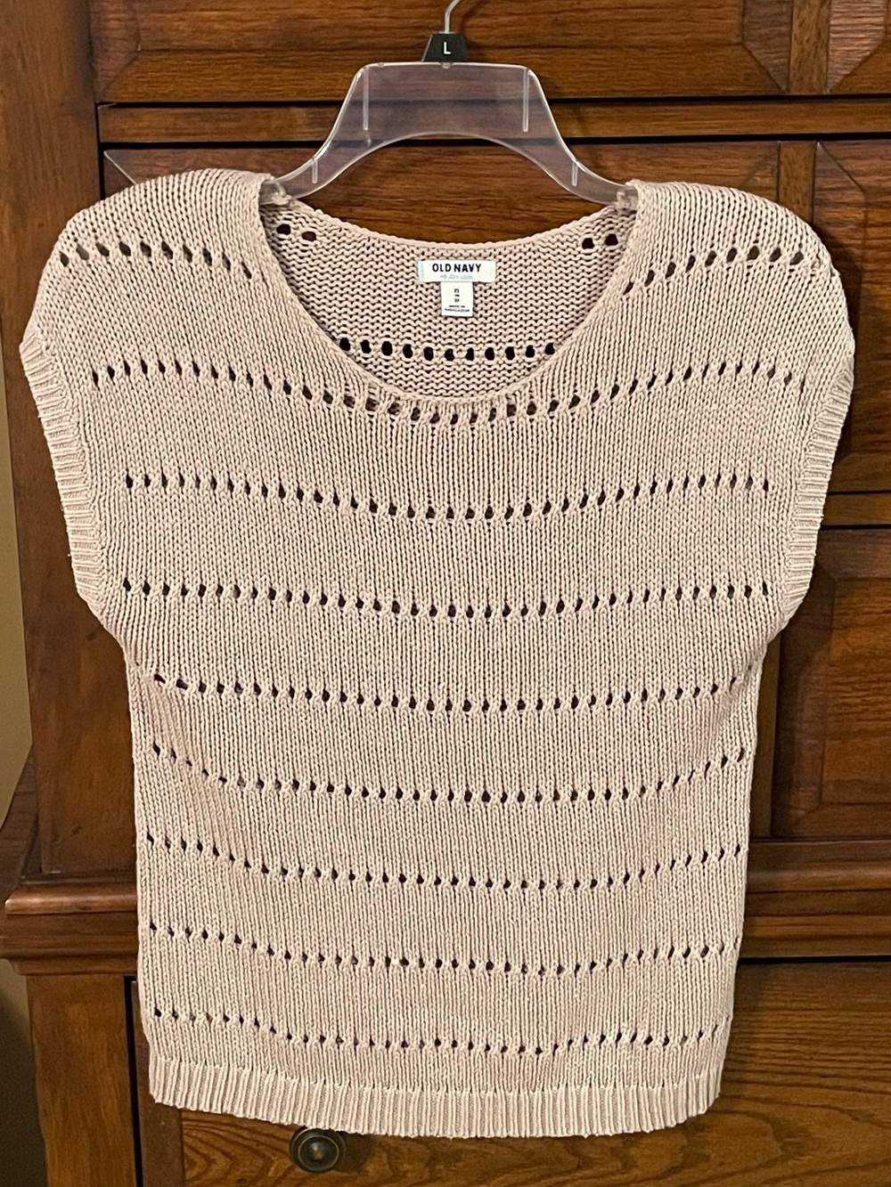 Old Navy Women's Tan Open-Stitch Scoop Neck Sweater